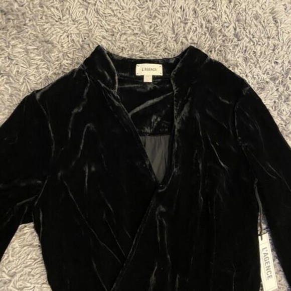 L’AGENCE NEW Marcella Wrap Effect Velvet Bodysuit In Black Size XS $450.00 - Picture 10 of 16